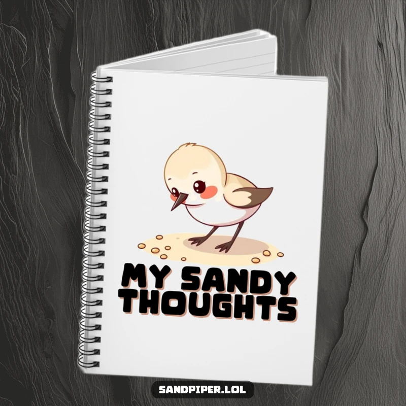 Funny Notebook: A small sandpiper pecks at sand, ideal for jotting down seaside thoughts and inspirations.