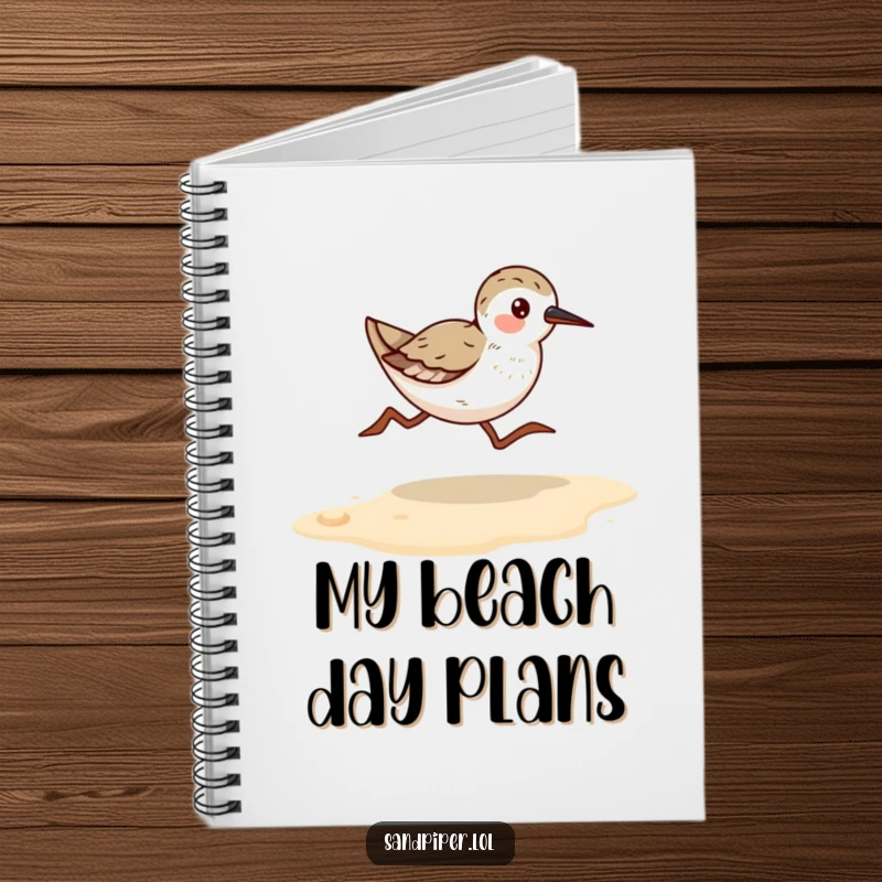 Funny Sandpiper Runner Notebook: Pages for notes featuring a bird running along a sandy shore, encouraging lively writing.