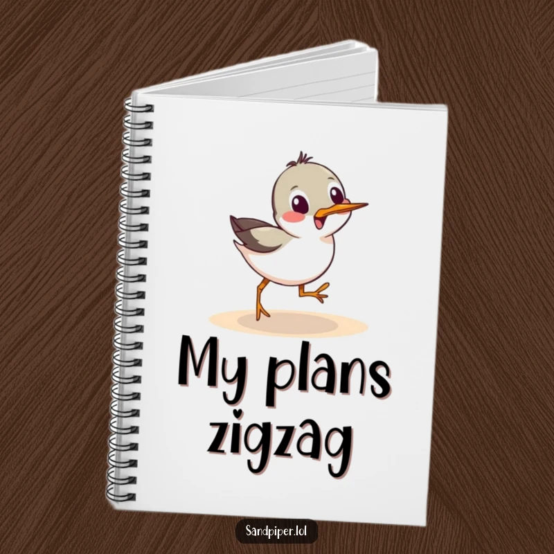 Funny Notebook: A sandpiper bird in a sideways scurry, symbolizing quick thoughts and playful ideas.