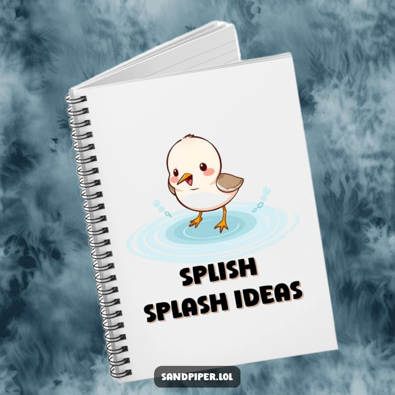 Funny sandpiper notebook showing a cute bird character happily splashing in water, perfect for capturing creative thoughts with cheer.