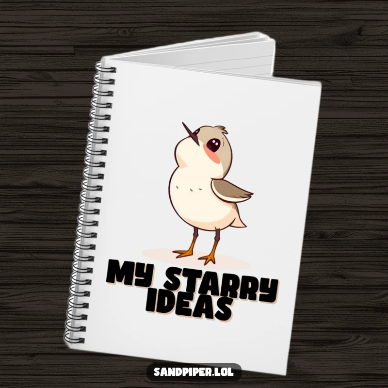Funny notebook featuring a sandpiper bird looking up at the sky with wonder, perfect for journaling inspired thoughts.