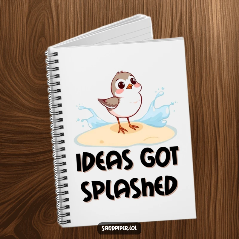 Funny Sandpiper Notebook: A sandpiper’s surprised reaction to a wave splash adorns this journal for humorous notes.