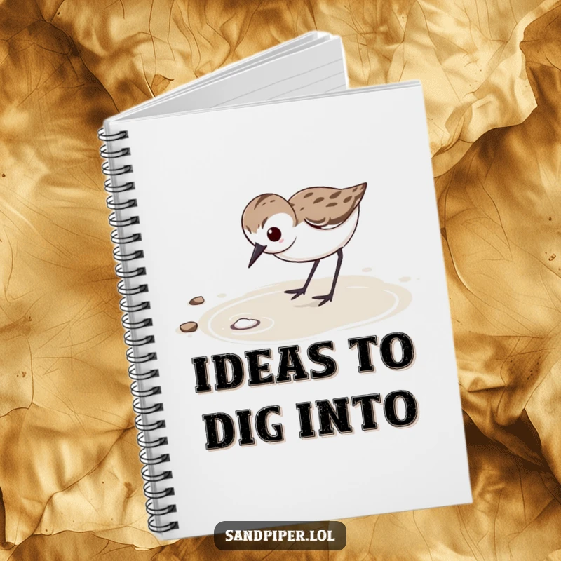 Funny Notebook: Determined sandpiper with focused expression vigorously probes wet sand, great for focused notes.