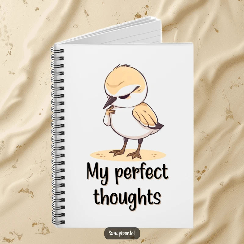 Funny Notebook: A cute sandpiper is depicted preening its feathers with a look of utter contentment, ideal for journaling.