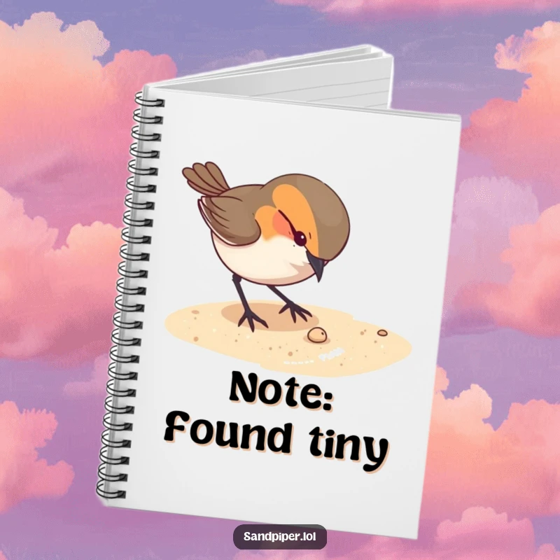 Funny notebook featuring a curious bird pecking at something tiny on the sandy ground, ideal for capturing curious notes.