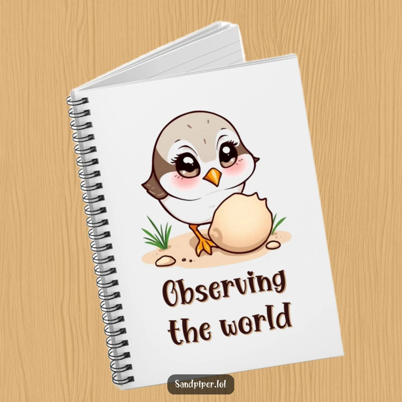 Funny Notebook: A sandpiper curiously observes a shell, ideal for jotting down observations and inspirations.