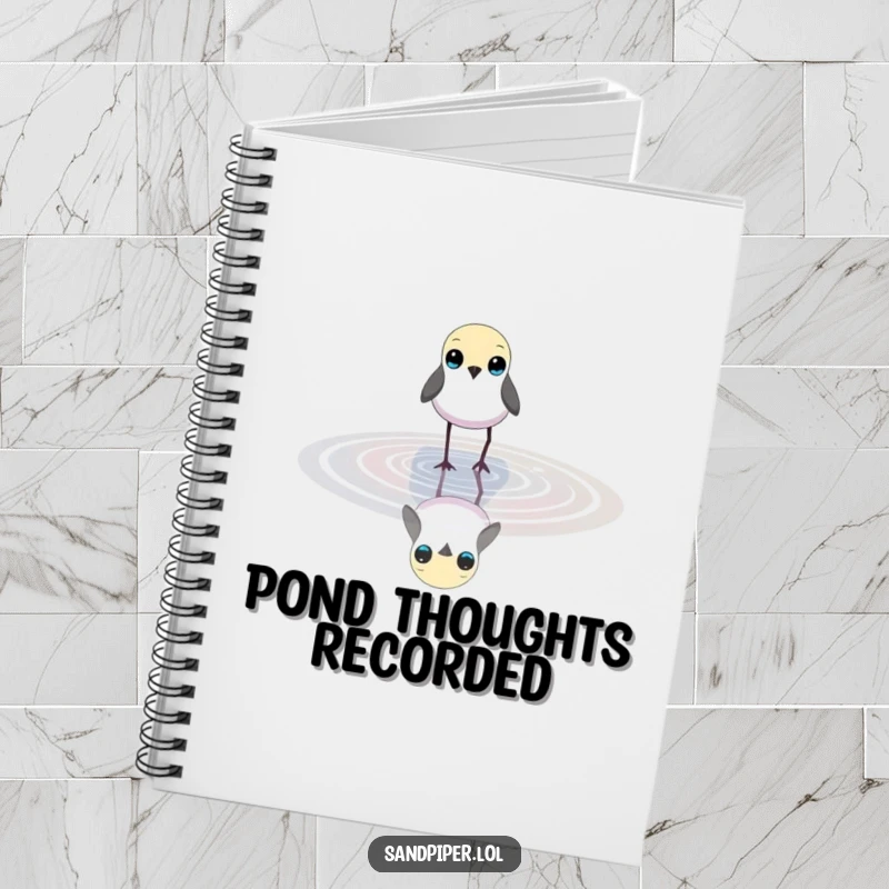 Funny notebook featuring a small bird wading in shallow water, ideal for capturing peaceful thoughts and notes.