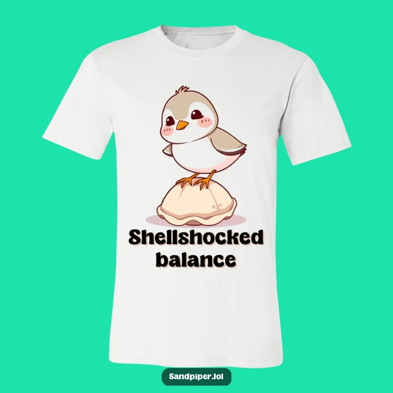 Funny Giggling Sandpiper Shell Balance T-Shirt - Comical Bird Humor Wear