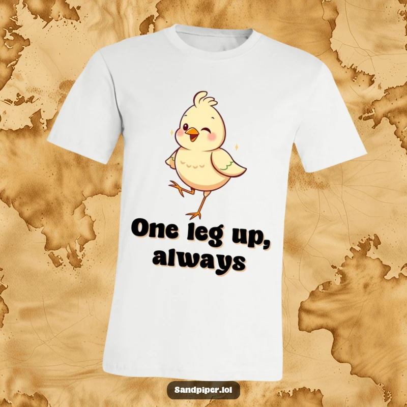 Funny t-shirt featuring a joyful bird balancing perfectly on one leg, showcasing a delightful and content pose.
