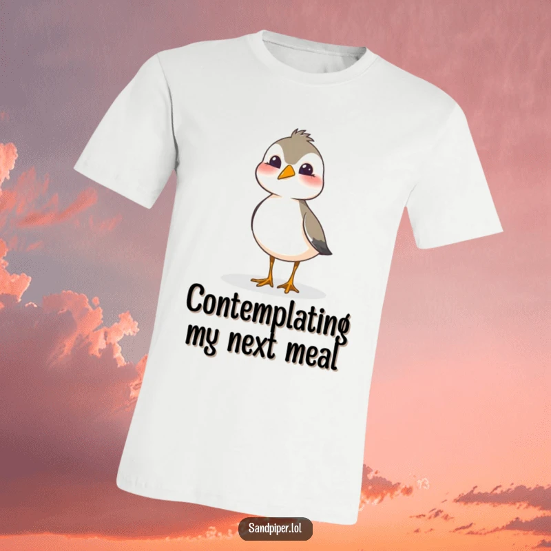 Funny sandpiper t-shirt illustrating a bird tilting its head inquisitively with a sweet and playful expression.