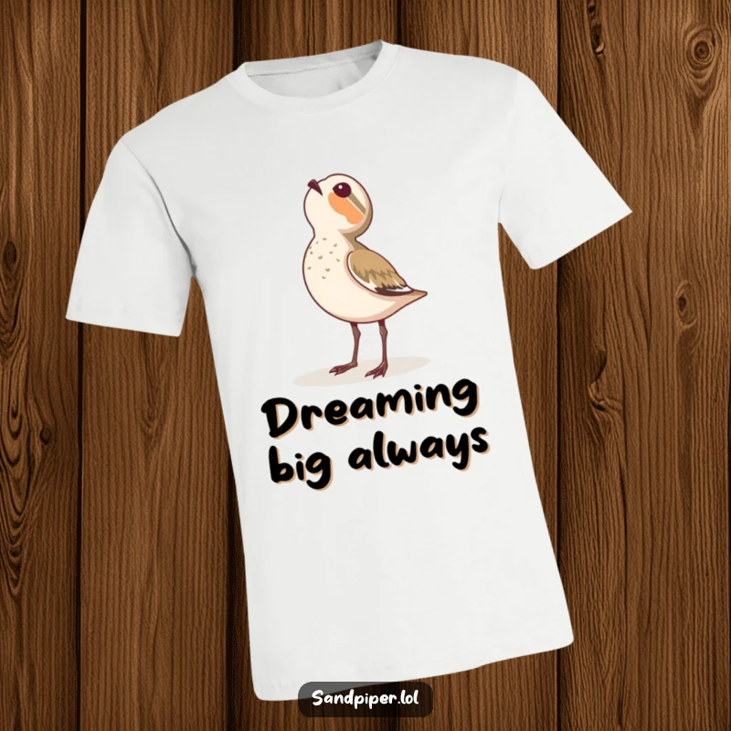 Funny t-shirt depicting a sandpiper looking up at the vast sky with pure wonder.