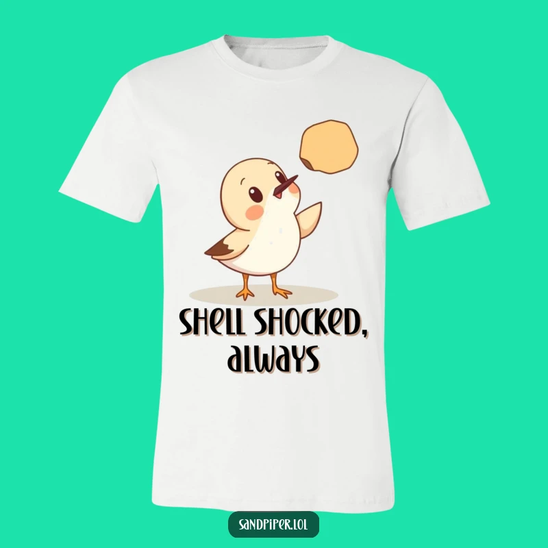 Funny T-Shirt: Surprised Sandpiper Finds Seashell, Beachwear Gift