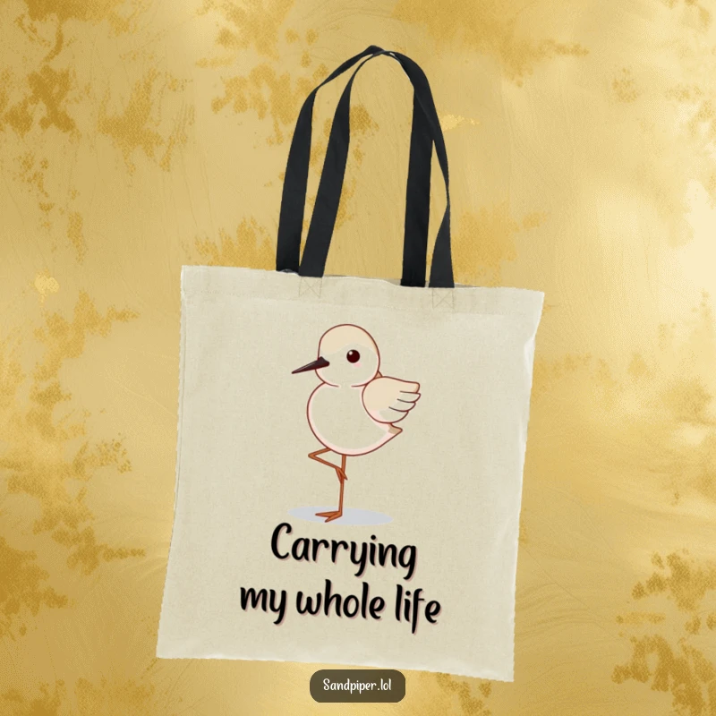 Funny Sandpiper Tote Bag: A sandpiper balances elegantly on one leg, a funny and functional bag for mindful shoppers.