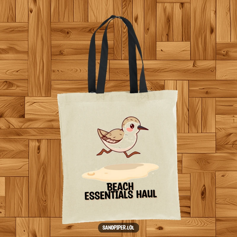Funny Sandpiper Runner Tote Bag: A bird running along a sandy shore, perfect for carrying beach gear with humor.