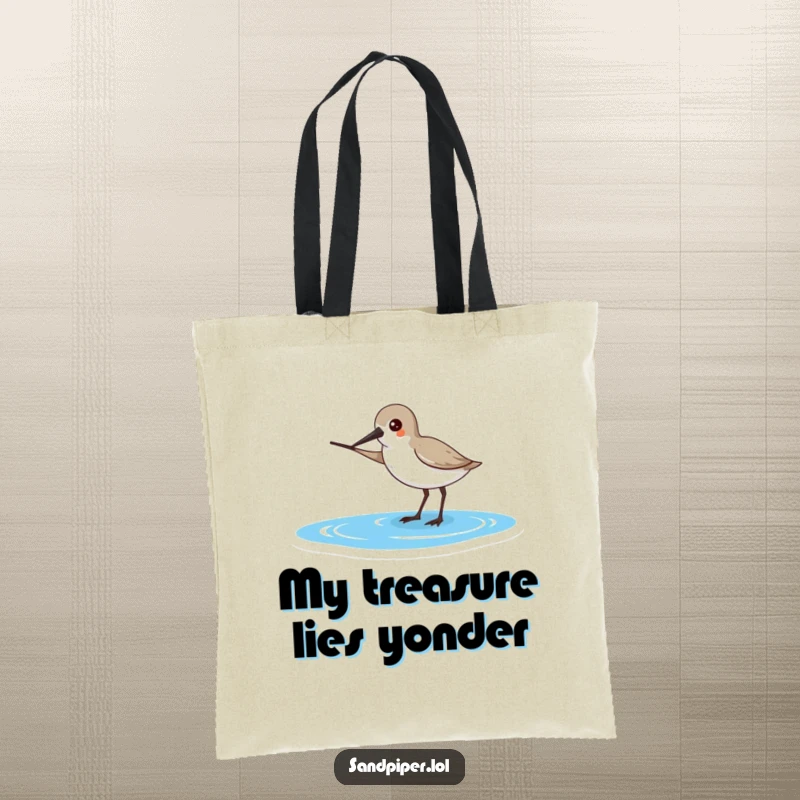 Funny Sandpiper Tote Bag: A sandpiper points its beak towards the ocean on this humorous, practical bag.