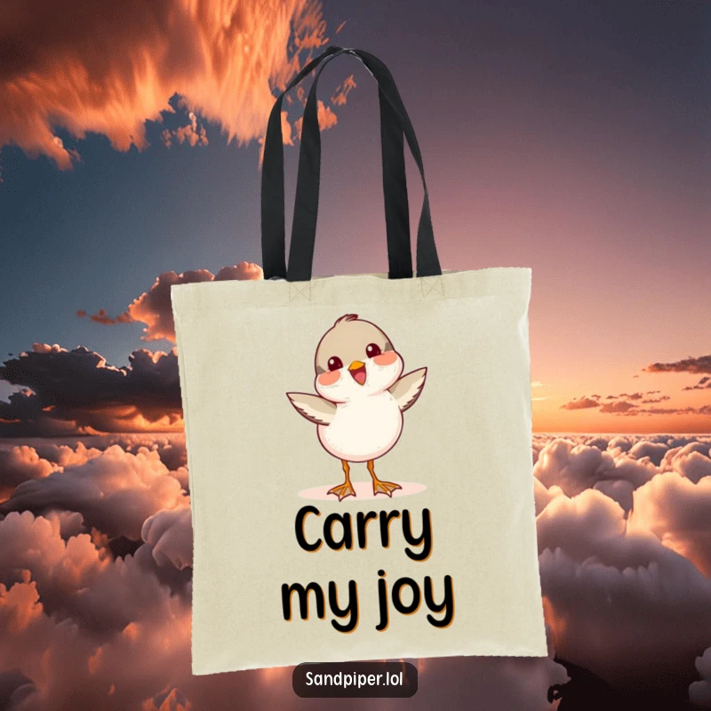 Funny Sandpiper Tote Bag with a cute bird wagging its tail with pure joy and happiness.