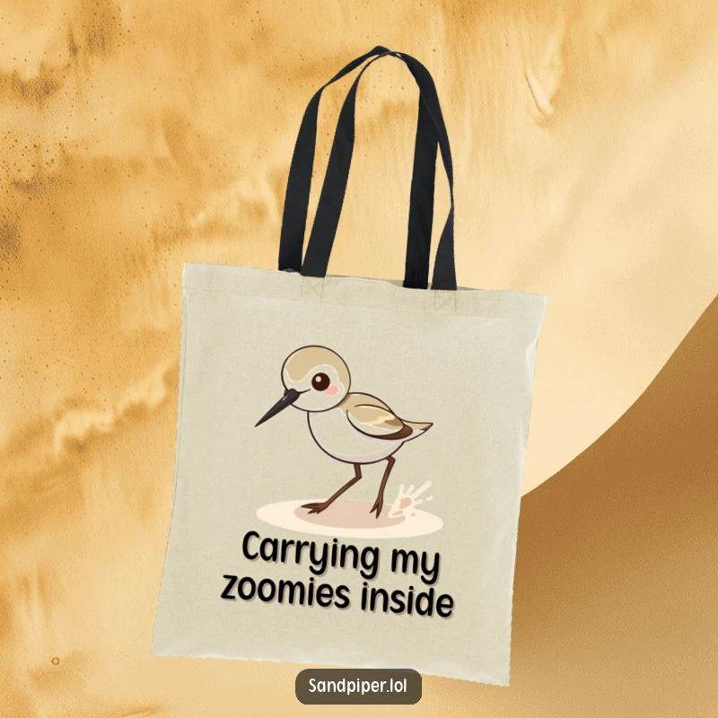 Funny Sandpiper Zigzag Tote Bag: A humorous artwork of a sandpiper zipping around, excellent for a funny gift.